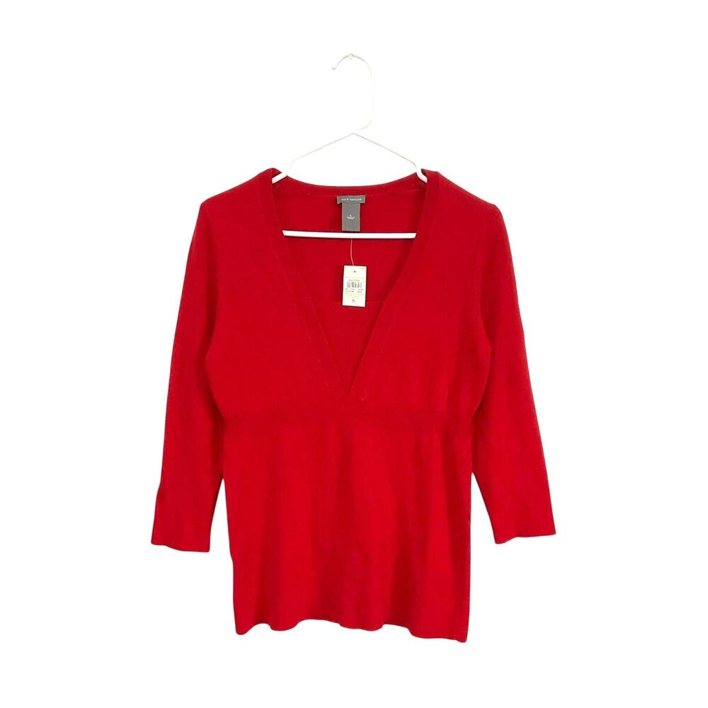 NWT Ann Taylor Red Wool/Angora/Cashmere Sweater Womens Sz Small Gathered Waist